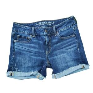 American Eagle Outfitters 360 Super Stretch Midi Aeo‎ Denim Jean Shorts Size 4
